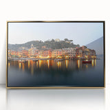 Acrylic print of Portofino, Italy with vibrant colors in an art deco style, ideal for modern art wall decor.