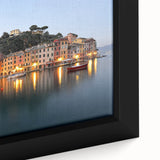 Black framed canvas of Portofino scenery with textured, colorful art, ideal for extra large living room wall.