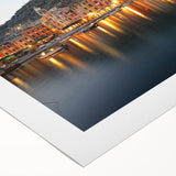 Art deco poster of Portofino, Italy, featuring vibrant coastal hues on rolled canvas, ideal for dining room wall art.