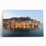 Black and white photograph of Portofino, Italy on a large stretched canvas, ideal for kitchen wall art.