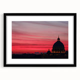 Extra large abstract art print of Rome scenery in vibrant colors on textured canvas, framed in black.