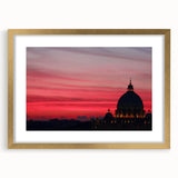 Abstract art print of Rome scenery in muted earth tones, framed with a gold mat, ideal for dining room decor.