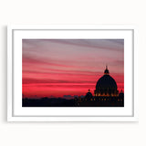 Textured art print of an abstract Rome skyline in muted earth tones, framed with a white mat, suitable for bedroom decor.