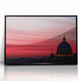 Large abstract wall art depicting a stylized Rome scenery in muted earth tones on a black framed acrylic.