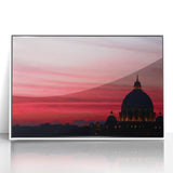 Mid-century modernist art depicting Rome's landscape in muted earth tones on a framed acrylic, ideal for nursery wall art.