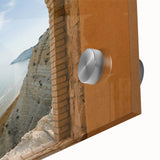 Acrylic glass print of a Sicilian landscape in earthy tones, ideal for dining room art in a mid-century modernist style.