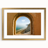 Abstract art print of a Sicilian landscape in muted earth tones on a framed canvas.