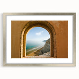 Extra large wall art of abstract Sicilian scenery in textured silver frame, ideal for living room decor.