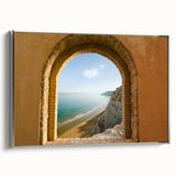 Landscape art painting of Sicilian scenery on framed canvas, featuring vibrant colors against a black backdrop.