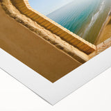 Art deco poster featuring a scenic view of Sicilian coastline, rendered in muted earth tones on rolled canvas.