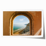 Rolled print of Sicilian landscape with vibrant green and blue tones, ideal for art wall dining room.