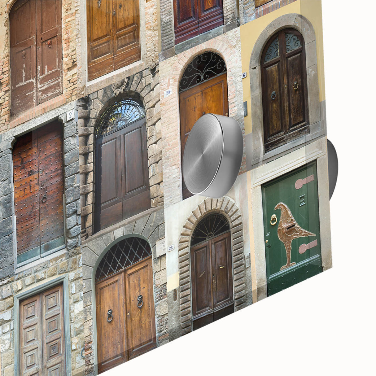 Large abstract depiction of Tuscany landscape in muted earth tones on acrylic glass, suited for dining room art.