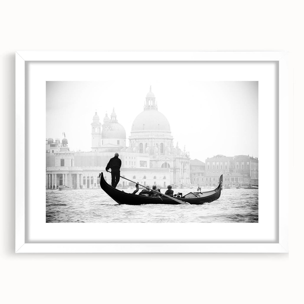 Textured art print of an abstract Venice scenery in muted earth tones on a white matted frame, ideal for bedroom decor.