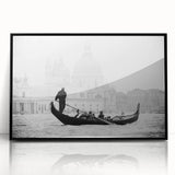 Large abstract wall art of Venice scenery in muted earth tones, framed in black acrylic.