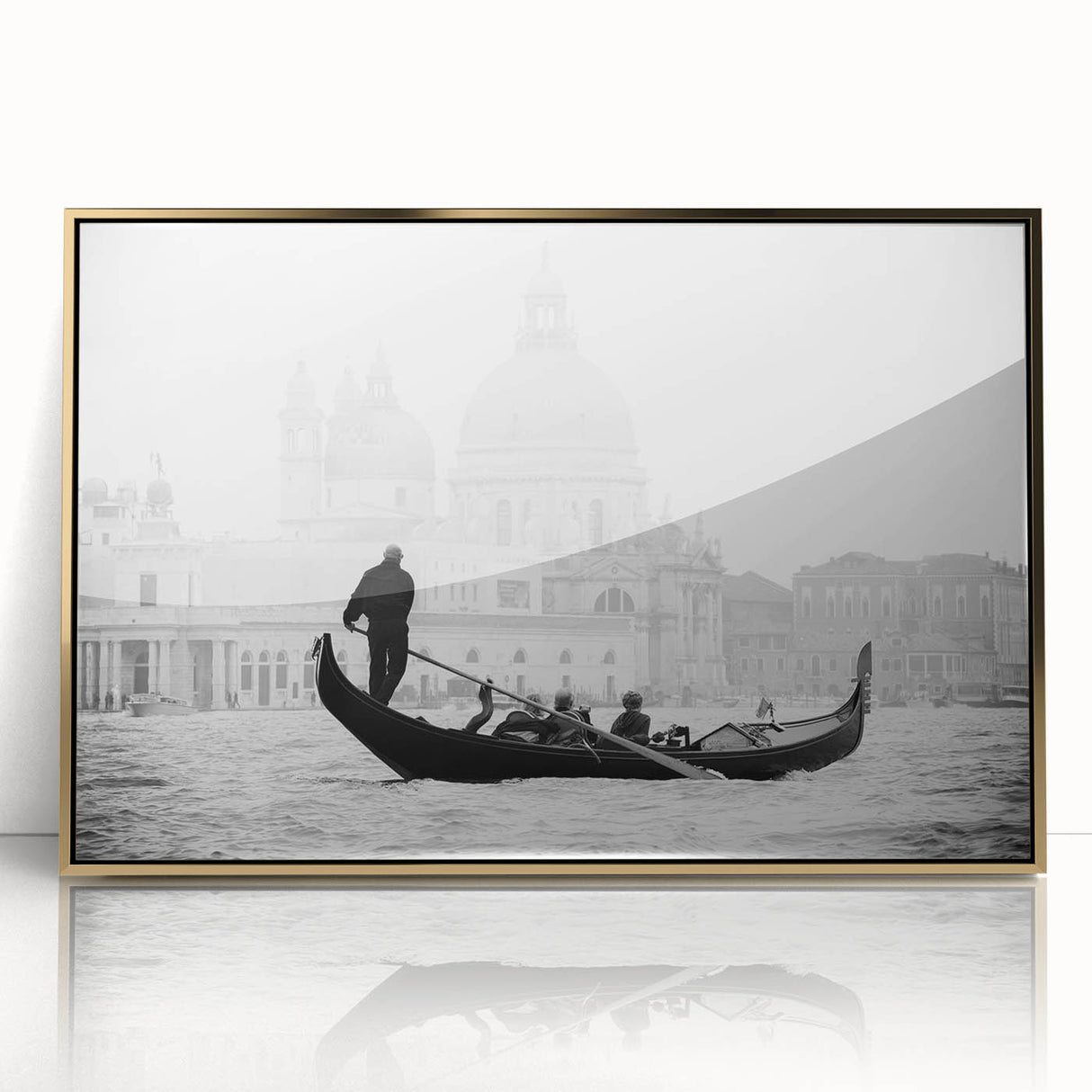 Acrylic framed wall art of Venice scenery in gold tones, ideal for modern art wall decor or nursery.