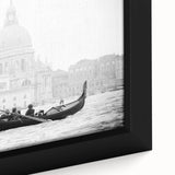 Extra large framed canvas of a textured Venice scenery in black with colorful accents, ideal for living room decor.