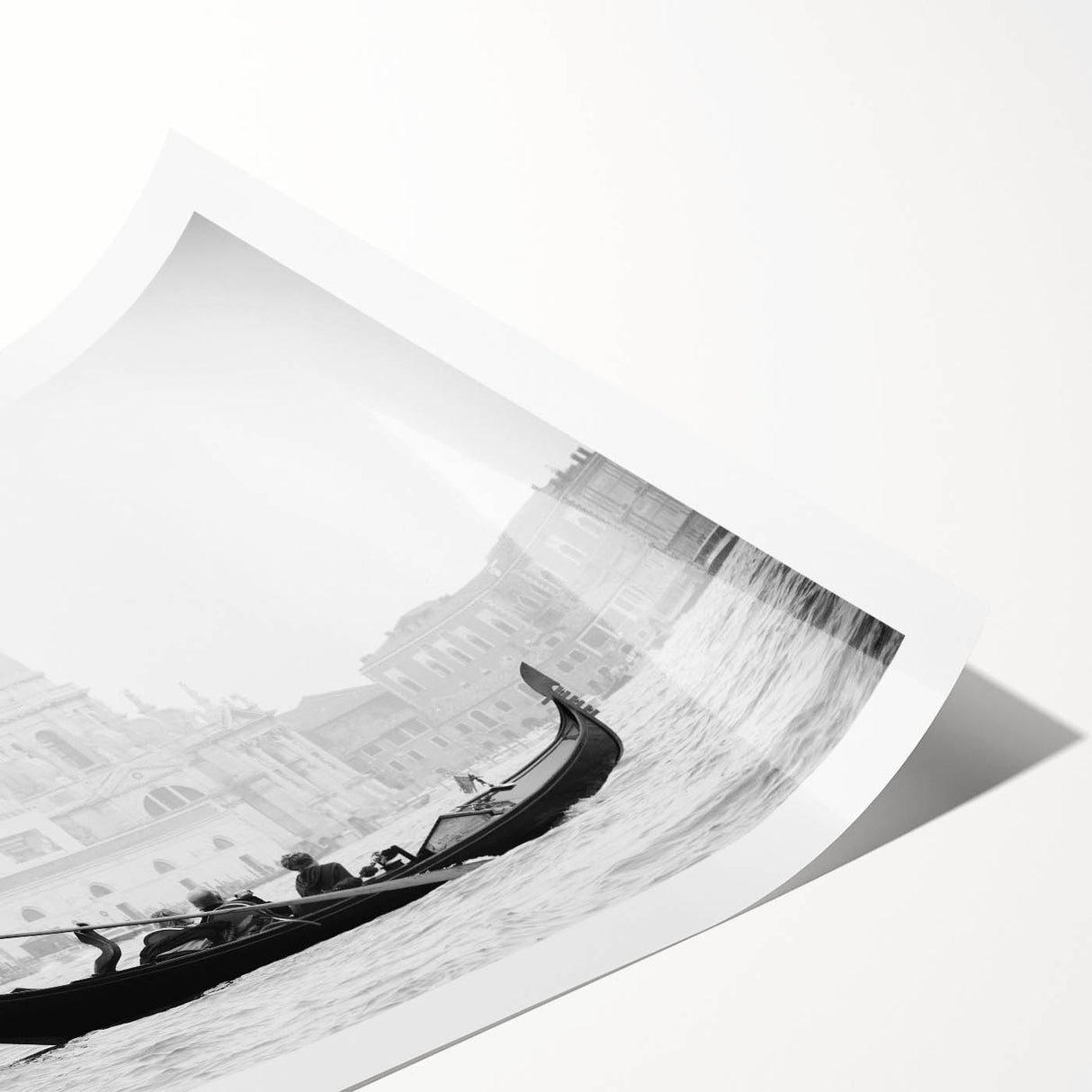 Extra large wall art of Venice scenery with line art flowers in subtle hues on a rolled print.