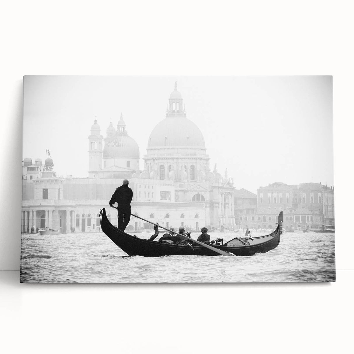 Black and white stretched canvas of Venice scenery, ideal for kitchen wall art.