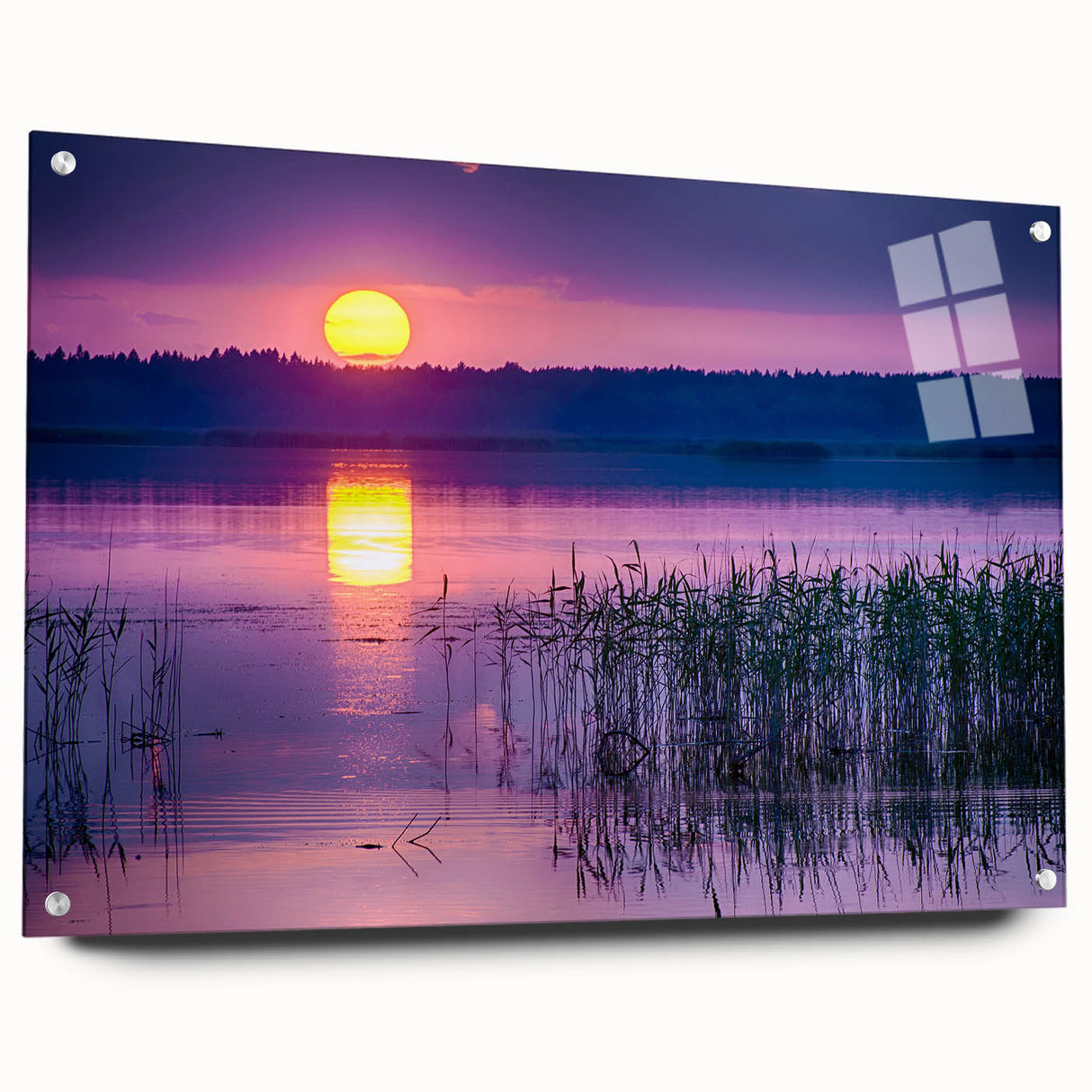 Acrylic print of a European landscape in muted greens and blues, suitable for bedroom or dining room decor.