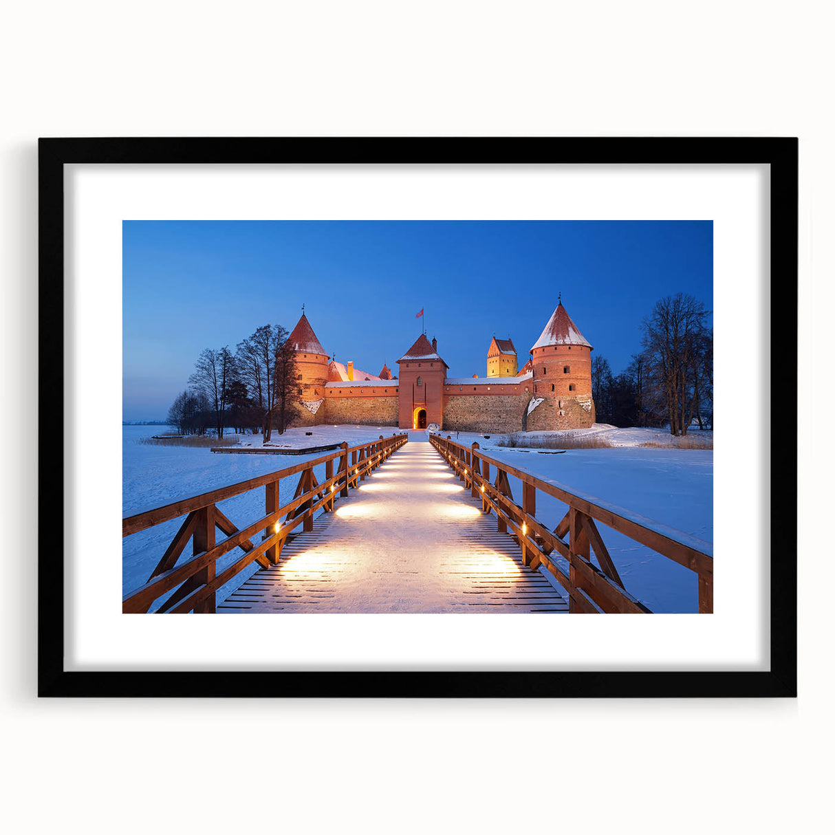 Extra large abstract art print of colorful Lithuanian scenery, textured on a black framed mat, ideal for living room decor.