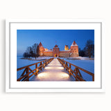Textured abstract art print of a European Lithianian scenery in a white-framed mat, ideal for bedroom decor.