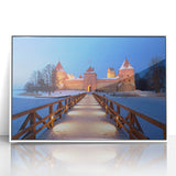 Mid-century modernist art of a Lithuanian landscape on framed acrylic, featuring muted earth tones.