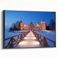 Black and white wall art of a Lithuanian landscape on framed canvas, ideal for bedroom decor.