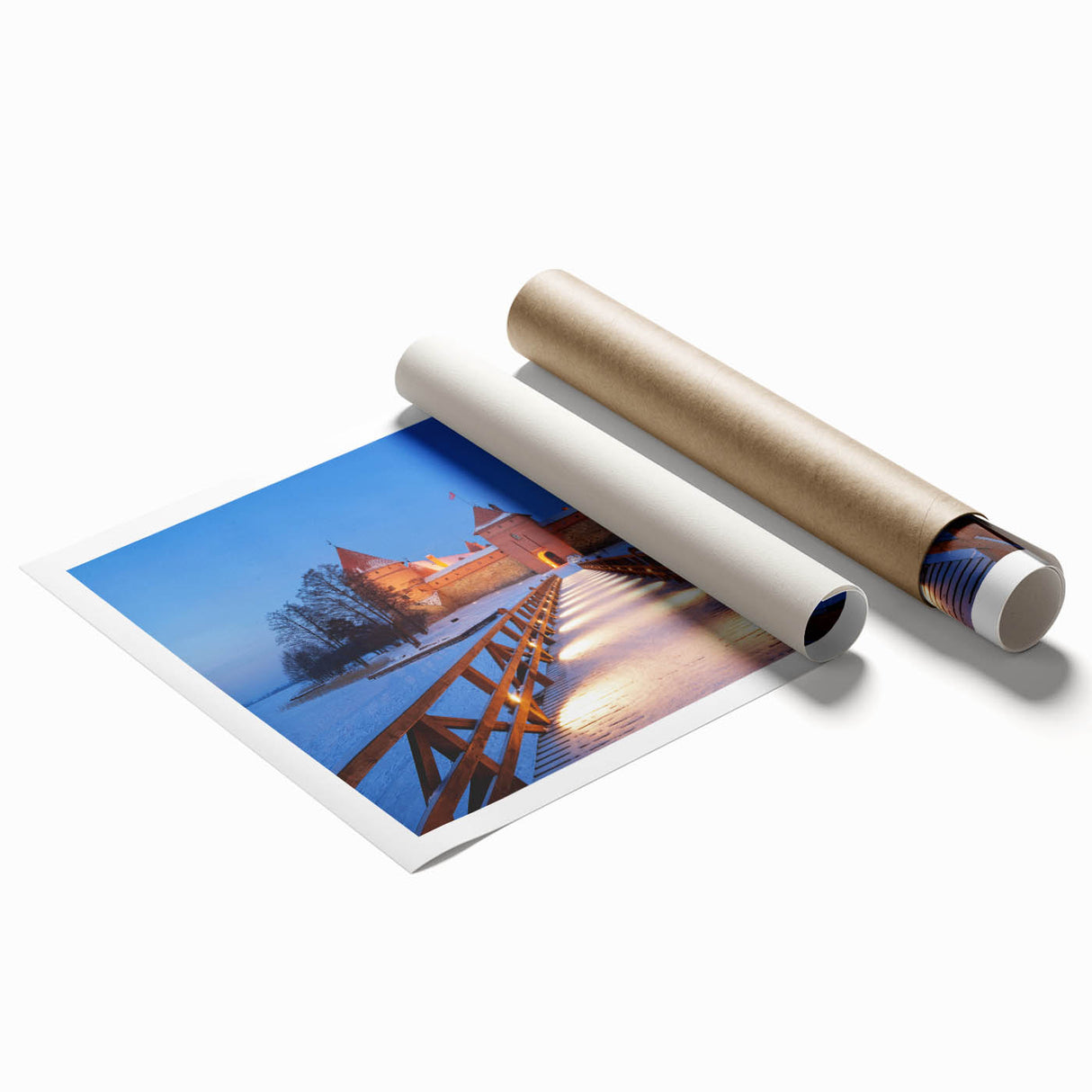 Extra large rolled print featuring a serene Lithuanian landscape with vibrant greenery and floral elements.