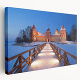 Lithuanian landscape on large stretched canvas, featuring muted green and blue tones, ideal for kitchen wall art.