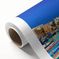 Art Deco style poster of a European Malta scenery on rolled canvas, ideal for nursery wall art or dining room decor.