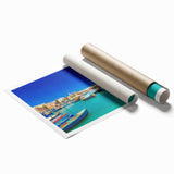 Rolled print of a Malta landscape with deep blue waters, rugged cliffs, and scattered flora.