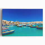 Black and white stretched canvas of a scenic Malta coastline, ideal for kitchen wall art or bedroom ambiance.