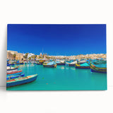 Black and white photograph of Malta scenery on a large stretched canvas, ideal for kitchen wall art.