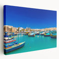 Scenic Malta landscape on stretched canvas, featuring vibrant blue and green tones, suitable for kitchen wall art.