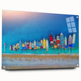 Acrylic print of a Mediterranean seascape with vivid blue and turquoise waters, ideal for dining room decor.