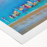 Art deco poster featuring a serene Mediterranean seascape in soft blue and white tones on rolled canvas.