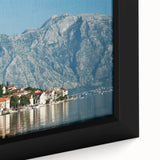 Extra large framed canvas of a textured Montenegro scenery in vibrant colors, ideal for living room decor.