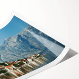 Extra large wall art featuring line art flowers in black and white, mounted on rolled print.