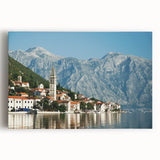 Black and white photograph of Montenegro scenery on stretched canvas, ideal for kitchen wall art.
