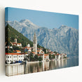 Large art of a Montenegro landscape on stretched canvas with vivid blue and green hues, suitable for kitchen wall art.