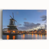 Black and white large art of Amsterdam canal scene on stretched canvas, ideal for kitchen wall art.