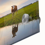 Large abstract wall art depicting a European scenery in muted colors on an acrylic glass, ideal for dining room art.