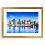 Abstract art print of a European Norway scenery in muted earth tones, framed in gold, suitable for dining room decor.