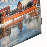 Acrylic print of a large abstract depiction of a European scenery in muted earth tones, ideal for dining room art.