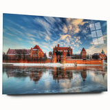 Large abstract wall art of a European scenery in muted colors on acrylic glass, suitable for bedroom or dining room decor.