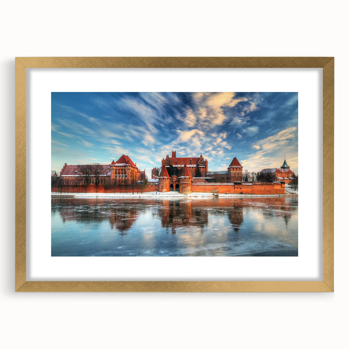Abstract art print of a European landscape in muted earth tones on a framed canvas, suitable for dining room decor.