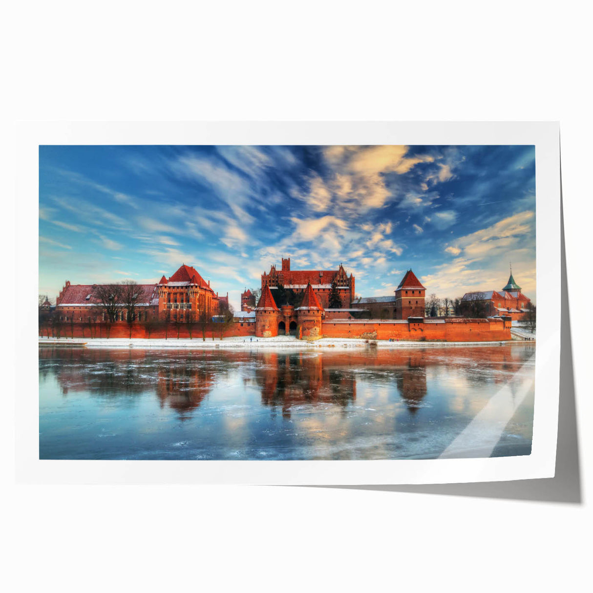 Rolled print of a European landscape with vibrant green and blue tones, ideal for art wall dining room.