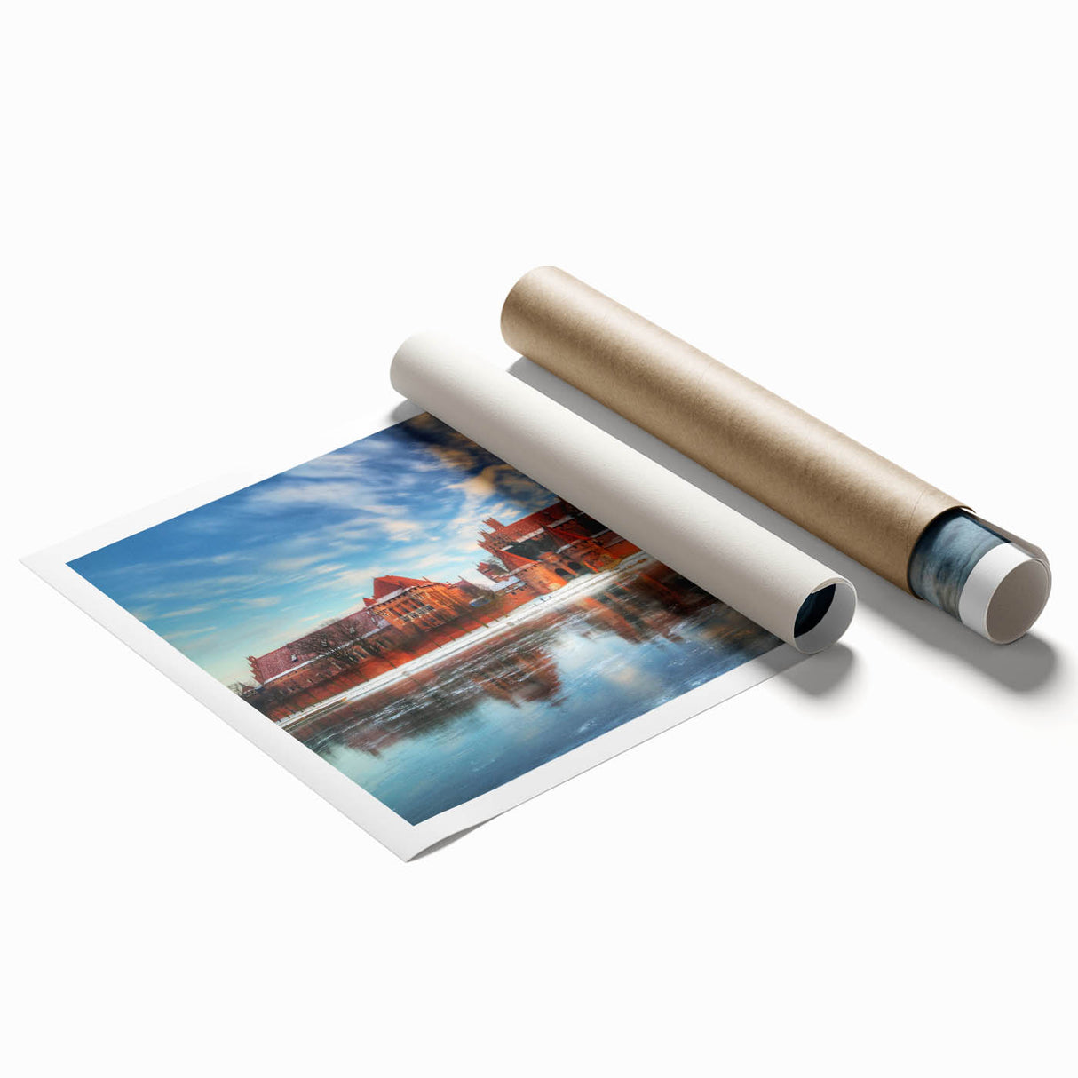 Extra large rolled print of a serene Polish landscape with lush greenery and a calm river.