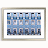 Extra large framed wall art depicting an abstract Lisbon cityscape in textured gray and blue tones.