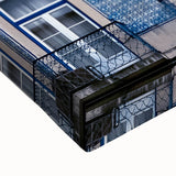 Black and white landscape art painting of Lisbon on stretched canvas, ideal for bedroom wall art.